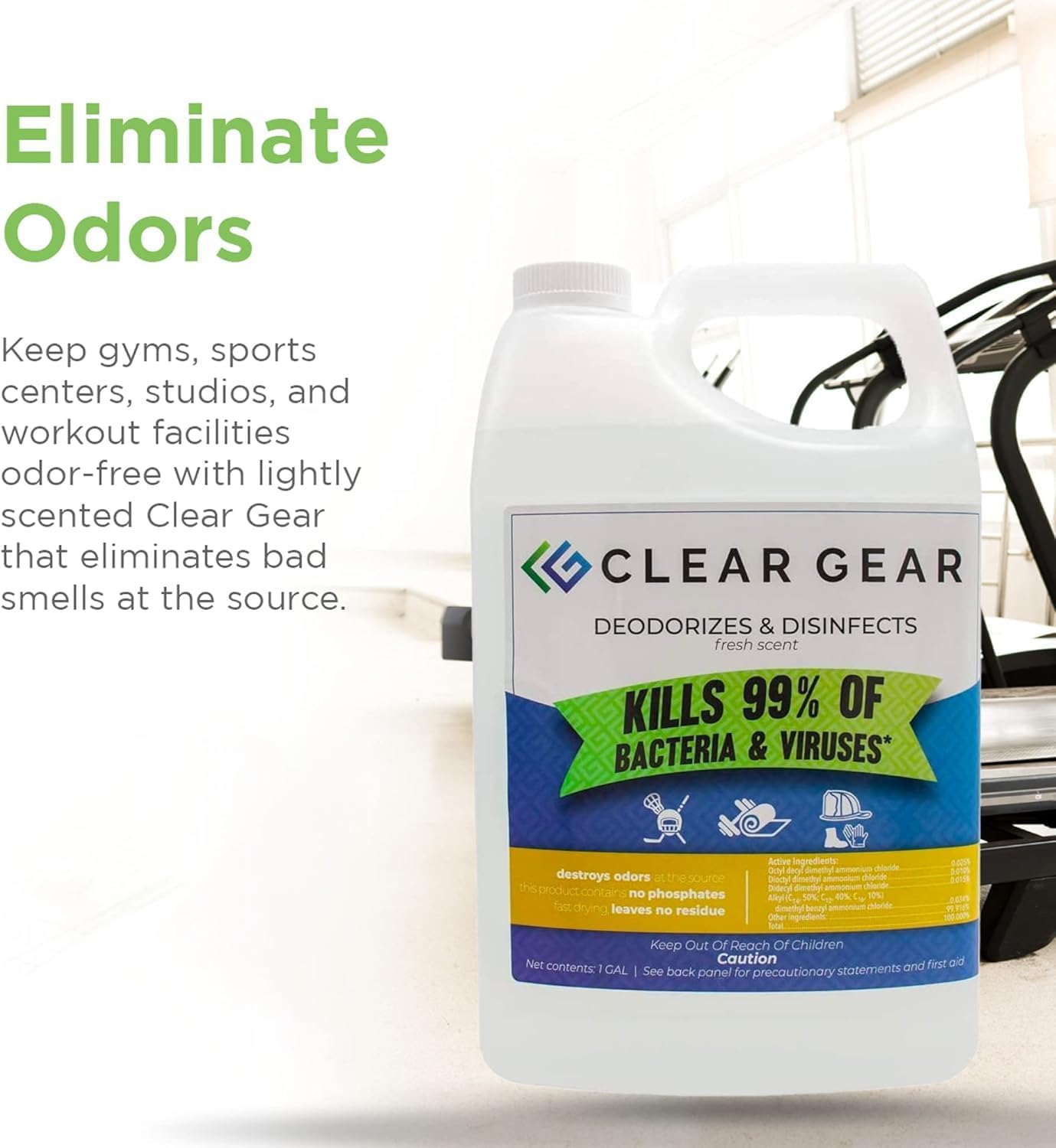 Clear Gear Disinfectant Cleaner, and Deodorizer For Sports Equipment, Gyms, and Fitness Centers - EPA-Registered, Hospital Grade, Made in USA - 1-Pack of 32 Oz Bottle Disinfecting Spray