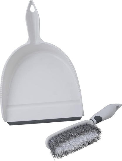 Superio Brush and Dustpan Set, Rubber Edge for Easy Dirt Pickup, Durable Plastic Broom Set with Ergonomic Grip Handle, for Table, Countertop, Desk (1)