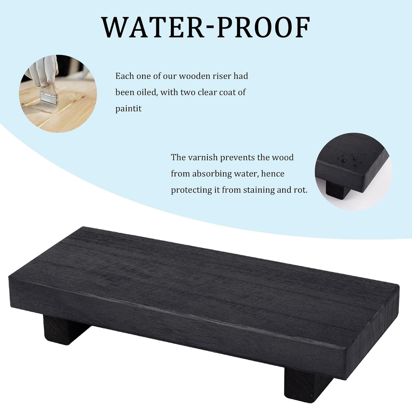 zoocatia Small Wood Tray Pedestal Stand Farmhouse Bathroom Decor Decorative Wooden Riser Kitchen Soap Dish Holder for Vanity, Counter, Sink, 9" x 5.9" - Black