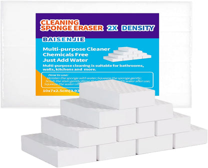 Magic Sponges Eraser,10 Pack Melamine Sponge in Bulk,2X Density,Long Lasting,Cleaning Sponge for Kitchen, Bathroom,Bathtub, Sink,Furniture, Wall Cleaner (White,3.93x2.36x0.79in)