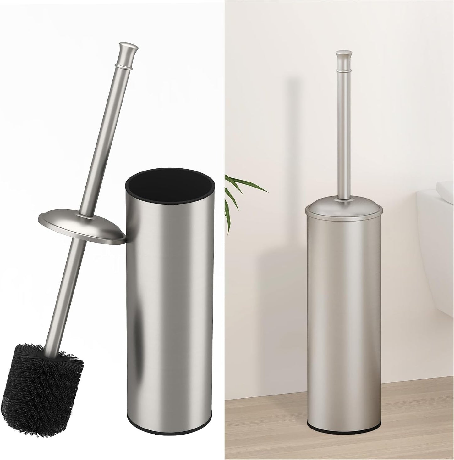 BESy Toilet Brush and Holder, Toilet Cleaner Bowl Set with Two Brush with Extra Long Handle, Durable Bristles Toilet Scrubber and Covered Holder, Drip-Proof Stainless Steel Oil Rubbed Bronze