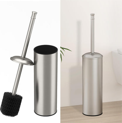 BESy Toilet Brush and Holder, Toilet Cleaner Bowl Set with Two Brush with Extra Long Handle, Durable Bristles Toilet Scrubber and Covered Holder, Drip-Proof Stainless Steel Oil Rubbed Bronze