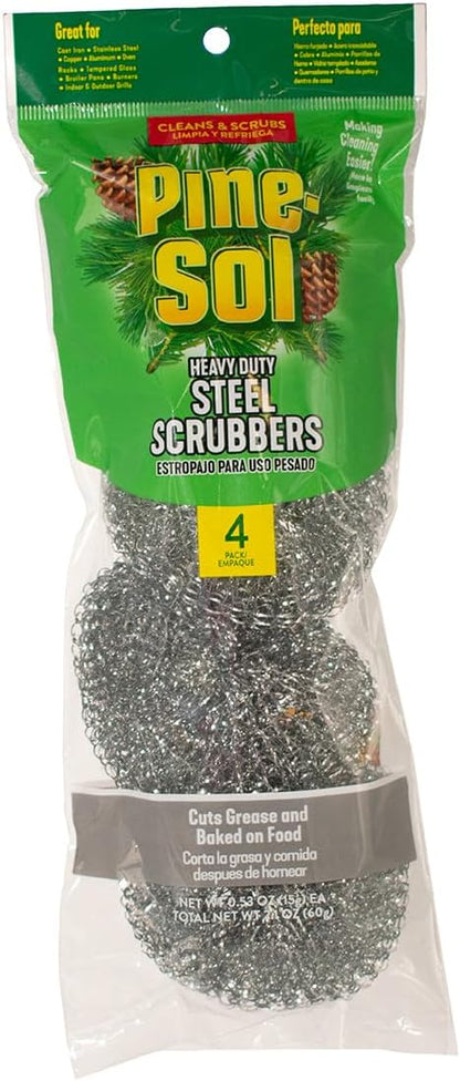 Pine-Sol Heavy-Duty Copper Coated Scrubbers - Premium Scrub Sponges for Cast Iron Pans, Stainless Steel Cookware, Oven Racks, and Grills, 4 Pack