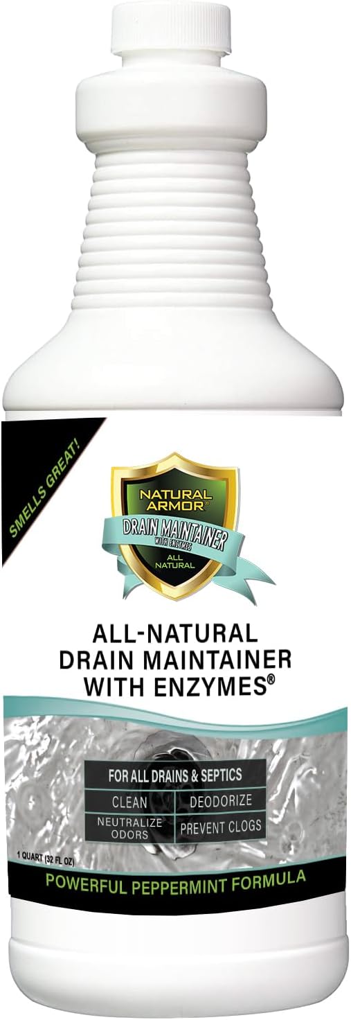 Natural Armor Enzyme Drain Maintainer - Gallon Drain Cleaner with Natural Enzyme Power to Prevent Buildup & Odors - Safe for Sinks, Showers, Grease Traps & Septic - Non-Toxic Formula, 128 fl oz