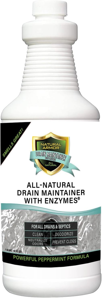 Natural Armor Enzyme Drain Maintainer - Gallon Drain Cleaner with Natural Enzyme Power to Prevent Buildup & Odors - Safe for Sinks, Showers, Grease Traps & Septic - Non-Toxic Formula, 128 fl oz