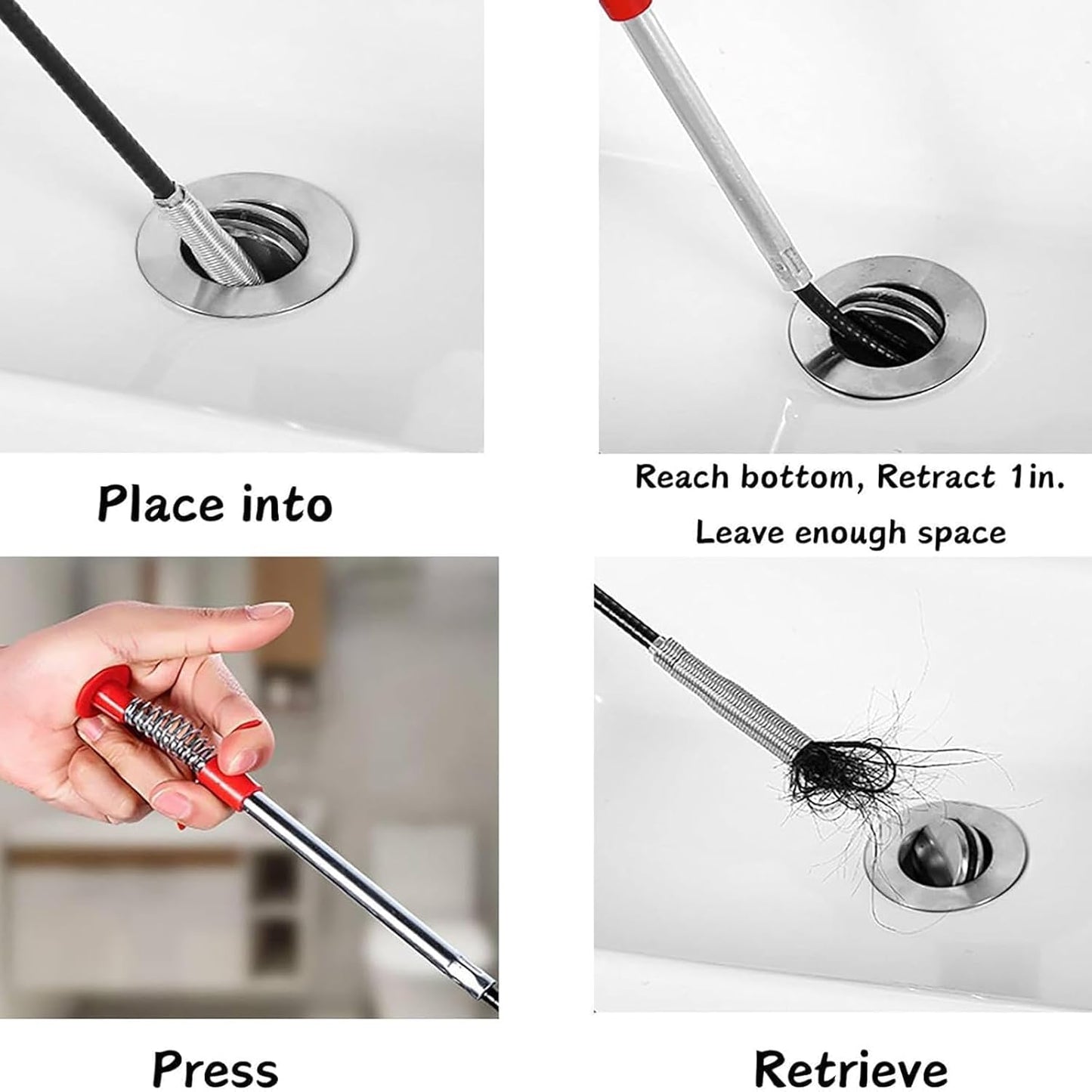Drain Snake,61 Inch Hair Drain Clog Remover- Flexible Gutter Cleaning Tools for Home Sink, Bathroom Tub,Drain, Toilet, Tight Spaces
