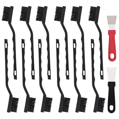 12 Pcs Mini Stainless Steel Wire Brush Set, Wire Scratch Brush with Curved Handle, Cleaning Weld Slag and Rust