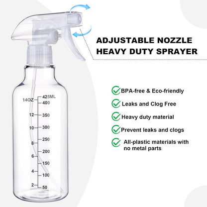 Plastic Spray Bottles Empty Spray Bottle 16.9oz/500ml 2 Pack Heavy Duty Spraying Bottles Mist/Stream Water Bottle for Cleaning Solutions, Essential Oils, Hair (Clear)