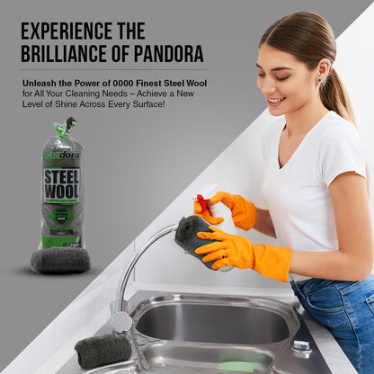 Pandora Steel Wool #2 – Coarse Grade, 16 Pads for Cleaning and Removing - Quality Metal Strands - Ideal to Remove Floor Scuff Marks and Old Wax