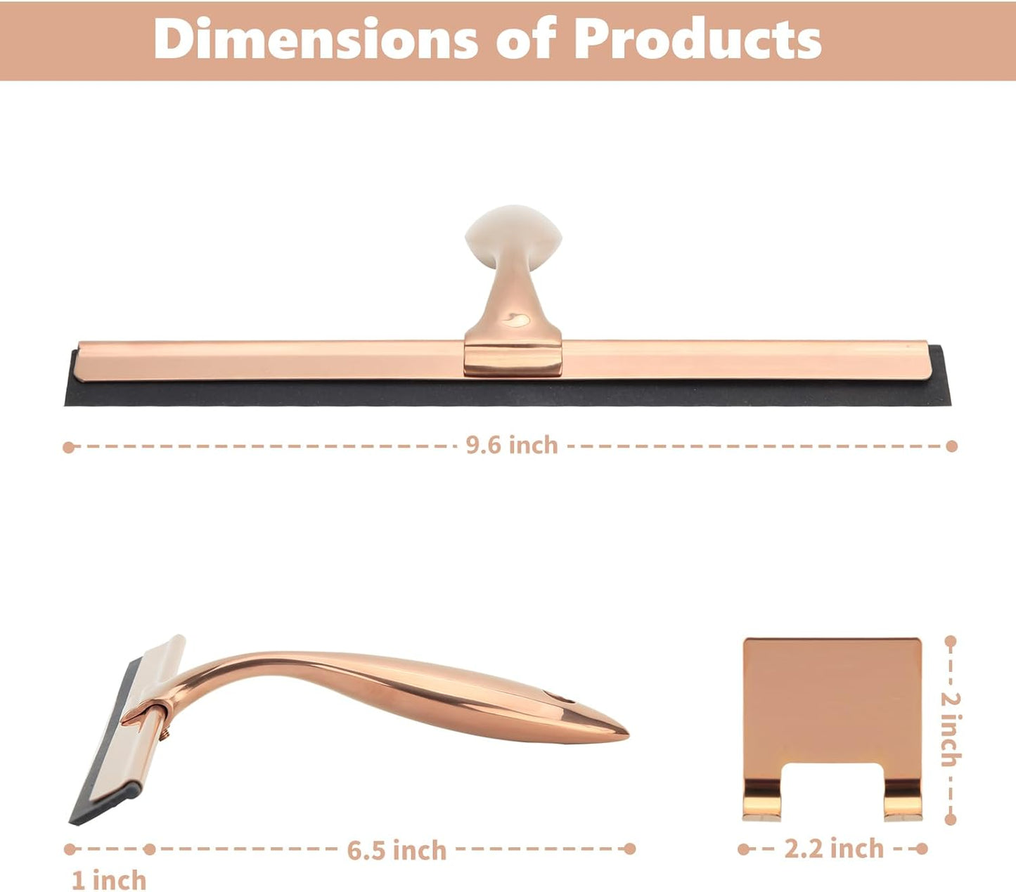 9.6 Inches All-Purpose Silicone Squeegee for Shower Doors with Adhesive Hook. Window Shower Cleaner Tool Suitable for Shower Glass Doors, Bathroom, Window and Car Glass.Rose Gold
