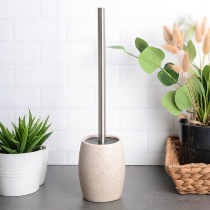Clasin Home Toilet Bowl Brush and Holder with Stainless Steel Long Handle, Toilet Scrubber Brush with Durable Base, 360° Deep Cleaning Bristles for Bathroom, Compact Set for Small Space (Beige)