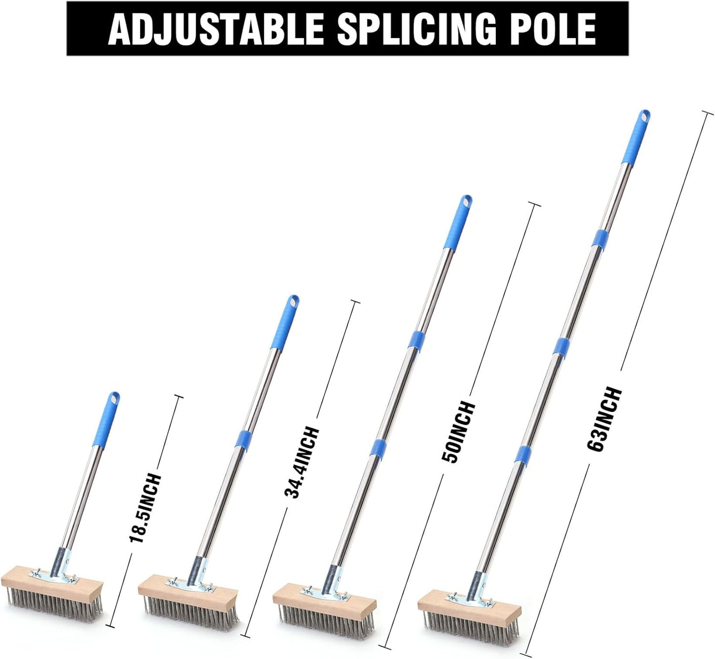 MAXMAN Stainless Steel Wire Scrub Brush with Long Handle, 63" Heavy Duty Large Wire Brush, Stiff Metal Bristle Floor Scrubber, Outdoor Patio Cleaning, Wire Broom for Deck, Concrete, Moss Removal