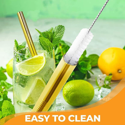 Vinaco Stainless Steel Smoothie Straws, 0.4'' Extra Wide Reusable Metal Drinking Straws for Milkshake, Smoothie, Beverage, Set of 4 with 1 Cleaning Brush
