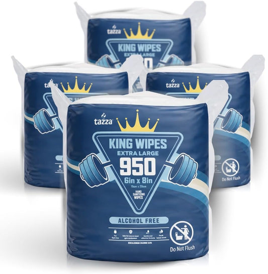 Tazza Gym Equip Wipes, 4 x 950 Count (3800 Total Wipes) - Durable, Pre-Saturated Gym Equipment & Surface Cleaning Wipes