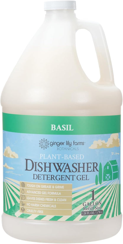 Ginger Lily Farms Botanicals Plant-Based Dishwasher Detergent Gel, 100% Vegan & Cruelty-Free, Fragrance-Free, 1 Gallon Refill (Pack of 4)