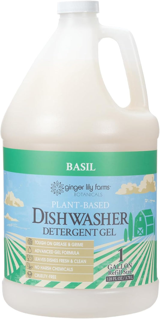 Ginger Lily Farms Botanicals Plant-Based Dishwasher Detergent Gel, 100% Vegan & Cruelty-Free, Fragrance-Free, 1 Gallon Refill (Pack of 4)