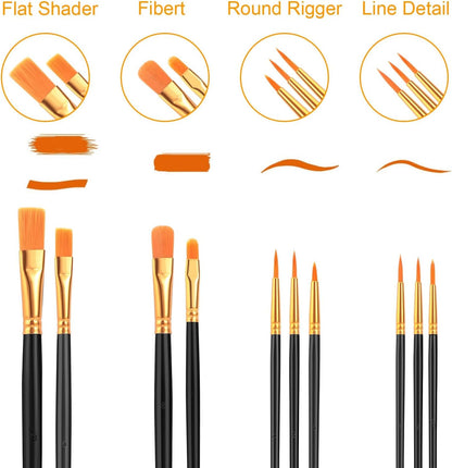 Acrylic Paint Brush Set, 1 Packs / 10 pcs Watercolor Brushes Painting Brush Nylon Hair Brushes for All Purpose Oil Watercolor Painting Artist Professional Kits.