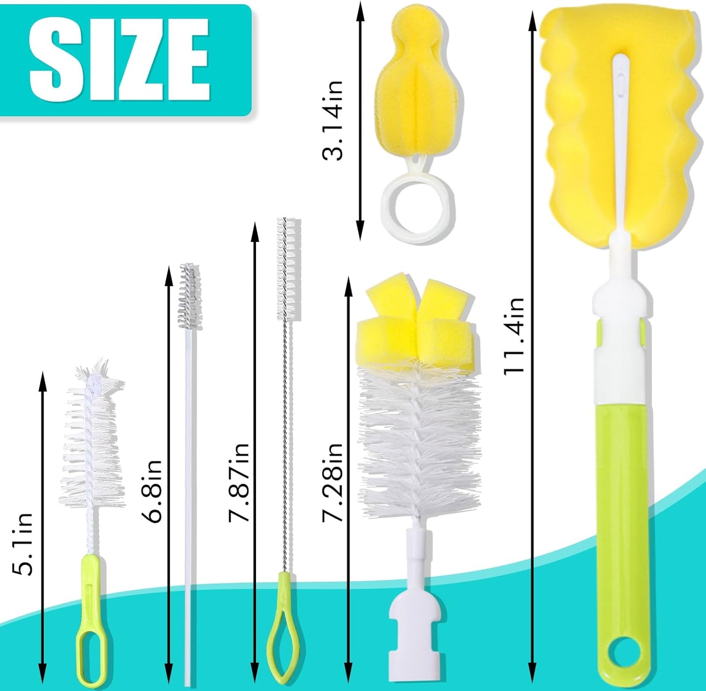 Baby Bottle Cleaning Brush 6-Piece Set Detachable Sponge Bottle Brush, Nylon Milk Bottle Brush, 2PCS Nipple Brush, 2PCS Straw Brush (Pink)