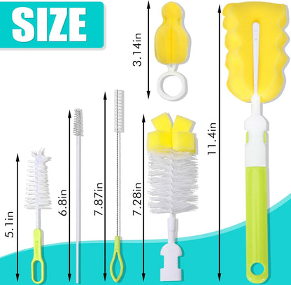 Baby Bottle Cleaning Brush 6-Piece Set Detachable Sponge Bottle Brush, Nylon Milk Bottle Brush, 2PCS Nipple Brush, 2PCS Straw Brush (Pink)