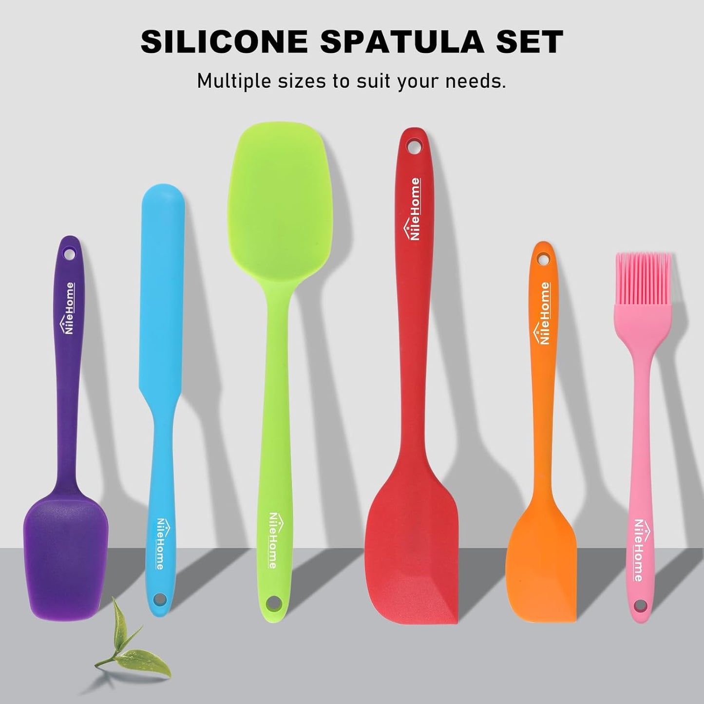 NileHome Silicone Spatula Set, 6 Pieces Food Grade Kitchen Utensils with Silicone Brush Heat Resistant Dishwasher Safe BPA-Free Rubber Spatula for Scraping, Baking, Cooking, Mixing-Forest Style