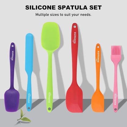 NileHome Silicone Spatula Set, 6 Pieces Food Grade Kitchen Utensils with Silicone Brush Heat Resistant Dishwasher Safe BPA-Free Rubber Spatula for Scraping, Baking, Cooking, Mixing-Forest Style