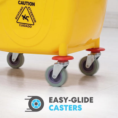 Simpli-Magic 79358 Commercial Mop Bucket with Side Press Wringer, 26 Quart, 14.75"L x 12.95"W x 19.95"H, Yellow