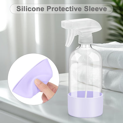 Worldgsb 2 Pack Glass Spray Bottles with Silicone Sleeve, 16 oz Empty Refillable Containers with Adjustable Spray Nozzles, Spray Bottles for Hair, Cleaning Solutions and Plants Blue&Grey