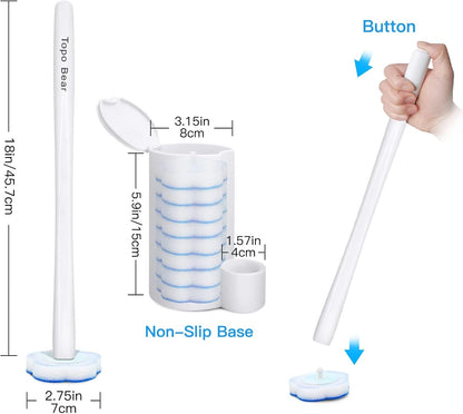 Topo Bear Disposable Toilet Bowl Brush with 40 Toilet Wand Refills, Toilet Bowl Cleaner Wands, Toilet Cleaning System Starter Kit