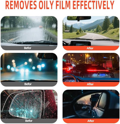 Glass Oil Film Remover for Car, Glass Compound with Cleaning Board, Oil Film Remover for Car Windshields and Windows,Removes oil film & Smudges, Improve Windshield Clarity for Safe Driving