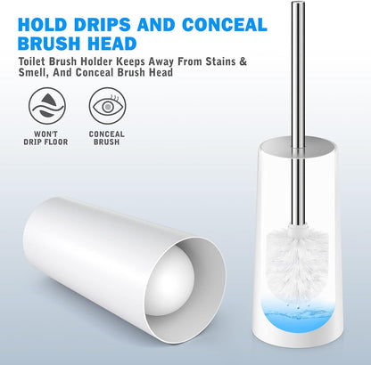 Toilet Brush and Holder, Toilet Brush with 304 Stainless Steel Long Handle, Toilet Bowl Brush for Bathroom Toilet-Elegant-Cleaning-Bristles(White)