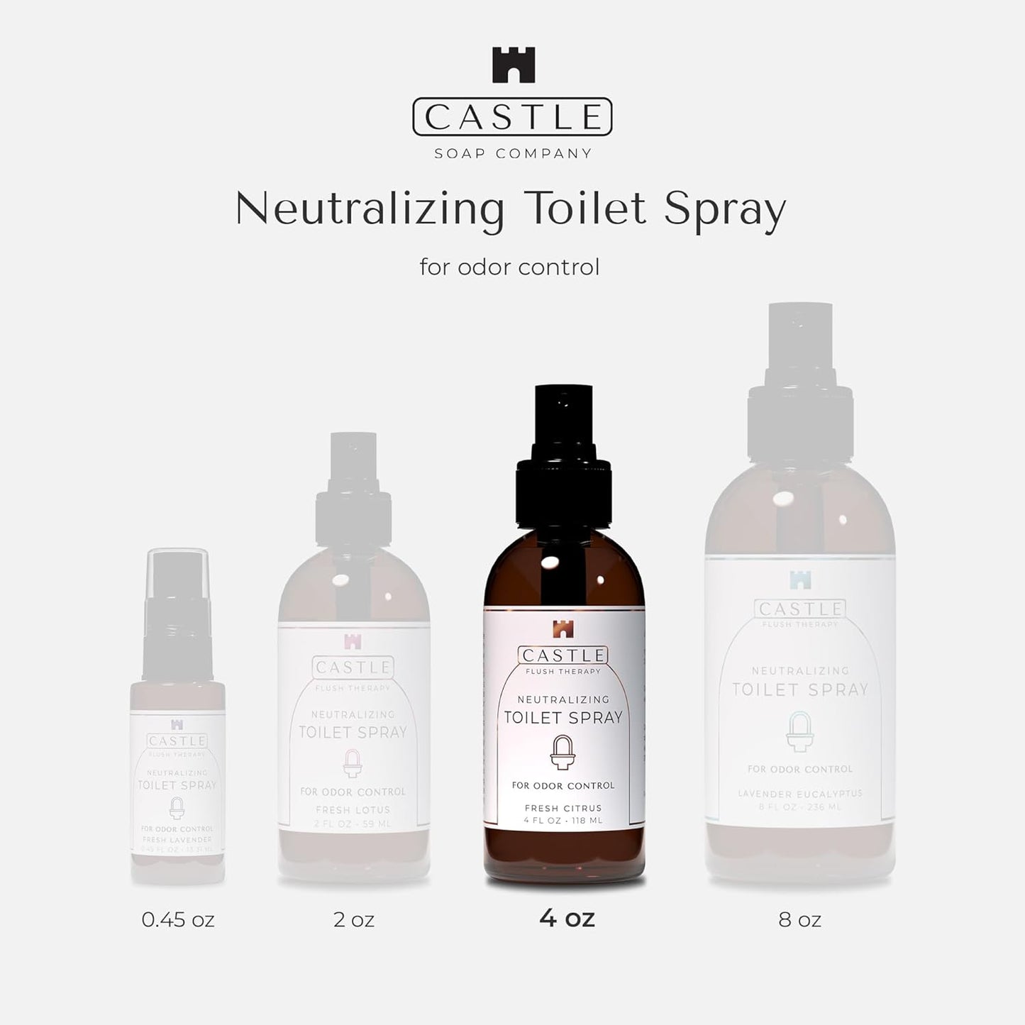 Castle Flush Therapy Neutralizing Toilet Spray | Odor Control: Mist Over the Water Surface, Go, Then Flush | Bathroom Freshening | Neutralizes Odors at the Source | Fresh Lotus | 0.45 oz (2 Pack)