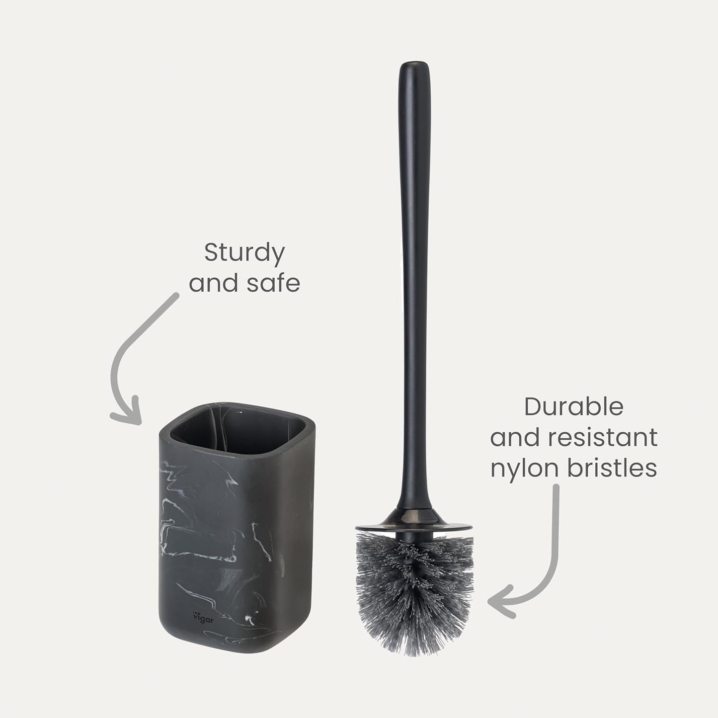 Vigar Zense Toilet Brush and Holder Set, Toilet Bowl Brush with Polyresin Stone Holder, Bathroom Sets for Bathroom Decor and Accessories, Terrazzo