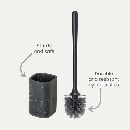 Vigar Zense Toilet Brush and Holder Set, Toilet Bowl Brush with Polyresin Stone Holder, Bathroom Sets for Bathroom Decor and Accessories, Terrazzo