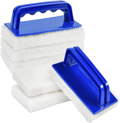 YoleShy Handled Scrubber Set, Non-Scratch Bathroom Scrubbing Pads, Bathtub Scrubber with Handle, Reusable Cleaning Sponge for Shower Tile, Bathtube, Sink, Spas Tubs & Swimming Pool Step