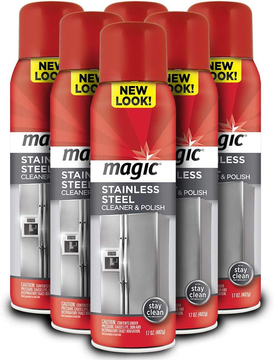 Magic Stainless Steel Cleaner Aerosol - 17 Ounce - Removes Fingerprints Residue Water Marks and Grease From Appliances - Refrigerator Dishwasher Oven Grill etc