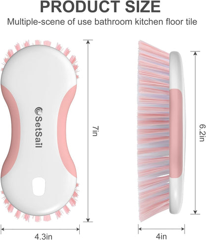 SetSail Multi-Purpose Scrub Brush of 2 Pack, Stiff Bristles Cleaning Brush with Non-Slip Grip Heavy Duty Scrub Brushes for Cleaning Bathroom Kitchen Tile Bathtub Sink, Grey