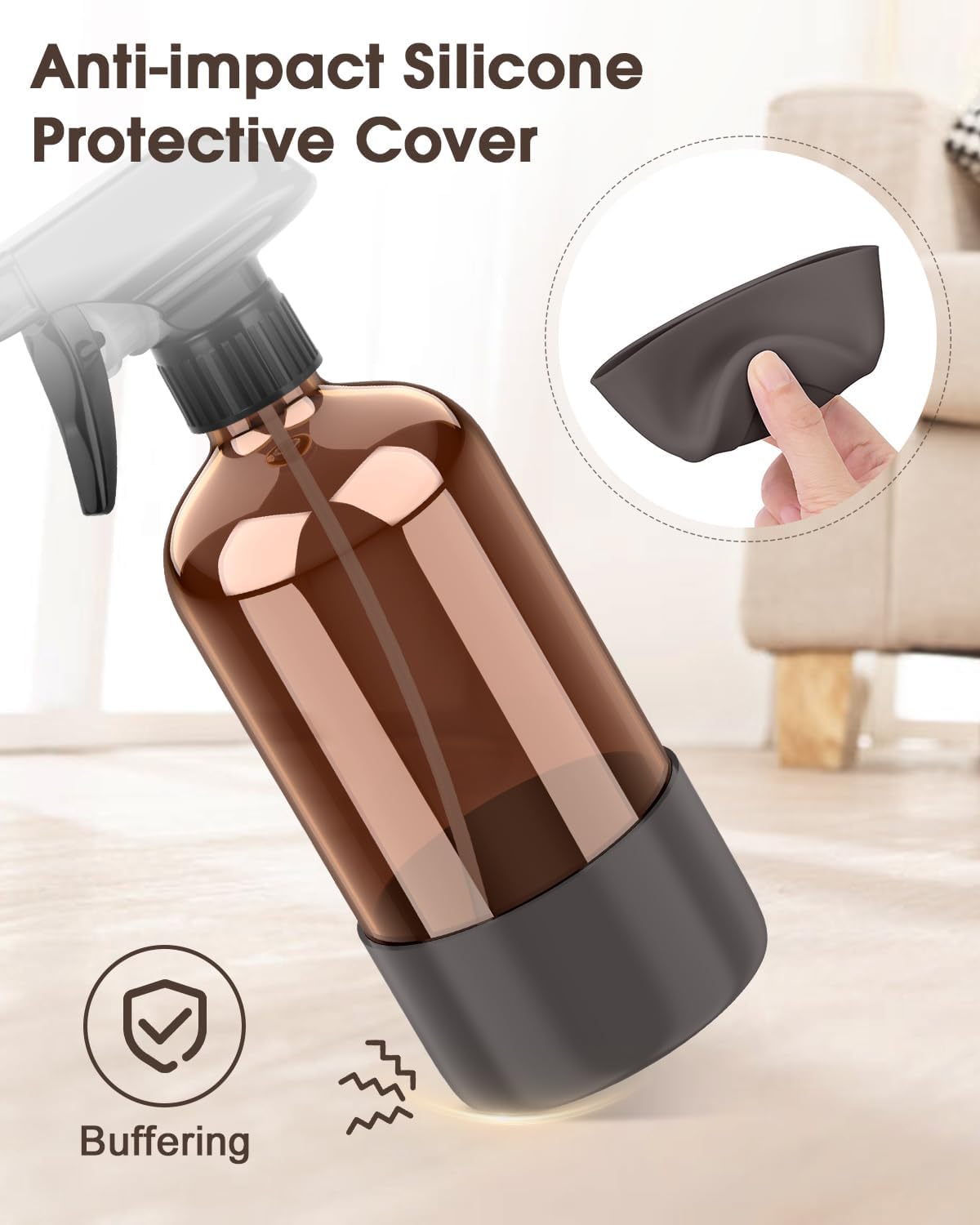 Bontip Glass Spray Bottle with Silicone Sleeve Protection, Amber Glass Spray Bottle Set for Window Cleaner Aromatherapy Facial Hydration Watering Flowers Hair Care 2 Pack/16 oz (Black & Brown)