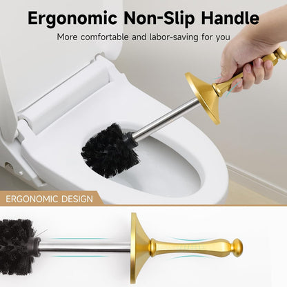 Bronze Toilet Brush and Holder，Extra Long Handled Toilet Brush for Bathroom，Stainless Steel Heavy Duty Toilet Bowl Brush,Deep Cleaning Modern Toilet Cleaner Brush -Space Saving, Covered Brush, Durable