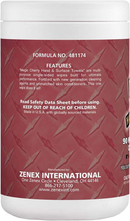 Magic Cherry Scented Heavy Duty Cleaning Wipes - Single Sided Hand & Surface Shop Towels | Professional-grade Cleaning | Waterless | Cleans Grease, Oil, Dirt, & more (1 Pack | 90 Sheets Total)