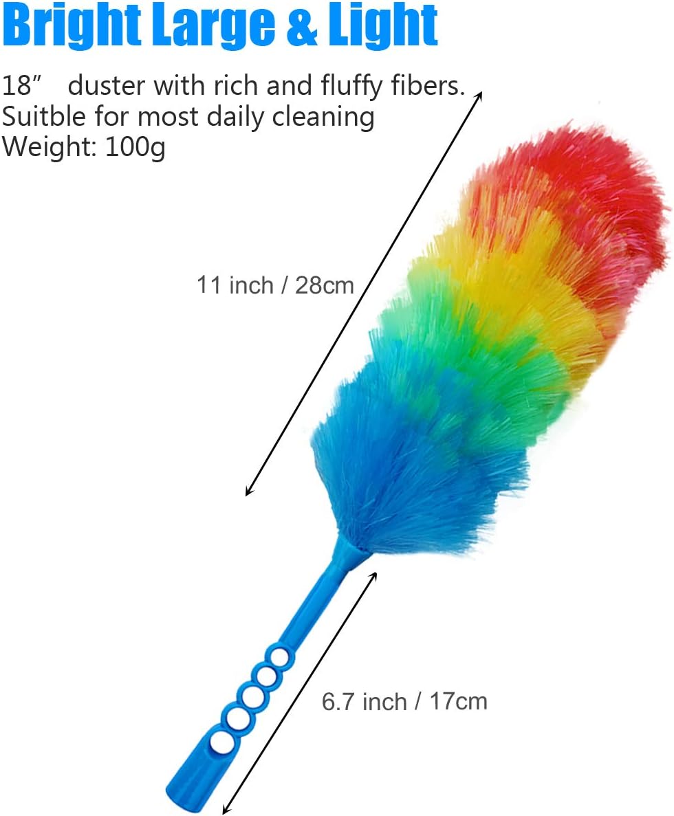3 Pack Upgrade 19” Rainbow Static Feather Duster with Beandable and Washable Head - More Fibers Bigger Head Less Loss of Fiber