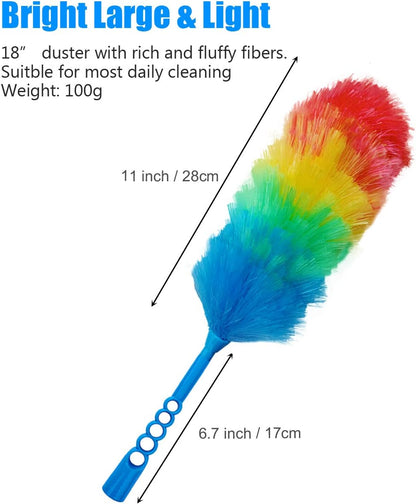 3 Pack Upgrade 19” Rainbow Static Feather Duster with Beandable and Washable Head - More Fibers Bigger Head Less Loss of Fiber