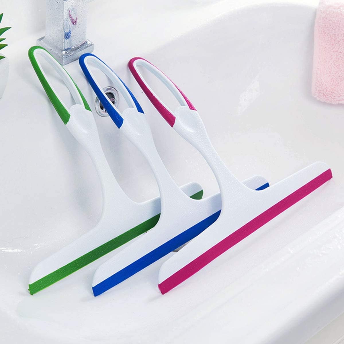 Hand Held Rubber Glass Shower Squeegee with Hanging Hole for Glass Door, Car Windows - Multifunctional Tool [3-Pack]