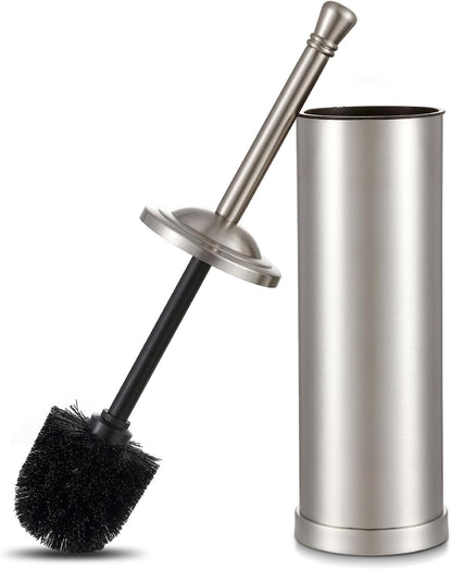 Brushed Nickel Toilet Brush and Holder Set,304 Stainless Steel Toilet Bowl Brush and Holder for Bathroom,Silver Heavy Duty Toilet Brush,Durable Scrubbing Bristles,Splash Resistant,Long Handle
