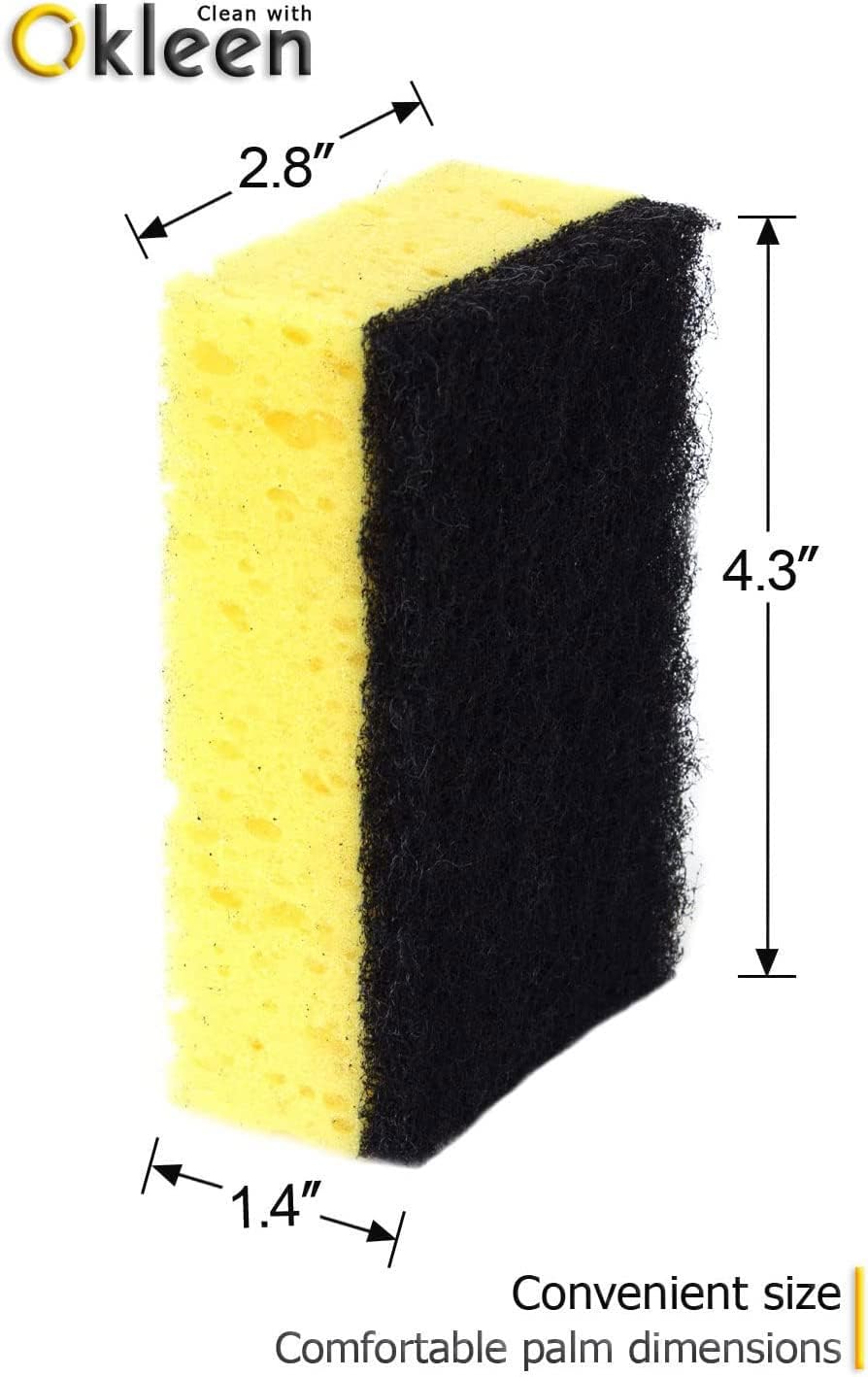 Green Multi Use Scrub Sponge. Made in Europe. 9 Pack, 4.3x2.8x1.4 inches. Odorless Heavy Duty and Non Scratch Fiber. Best, Durable, Delicate, Porous, Non Cellulose Kitchen Sponges and Scrubbers