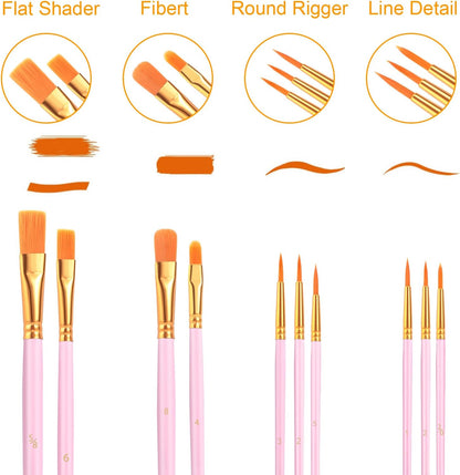 Acrylic Paint Brush Set, 1 Packs / 10 pcs Watercolor Brushes Painting Brush Nylon Hair Brushes for All Purpose Oil Watercolor Painting Artist Professional Kits.