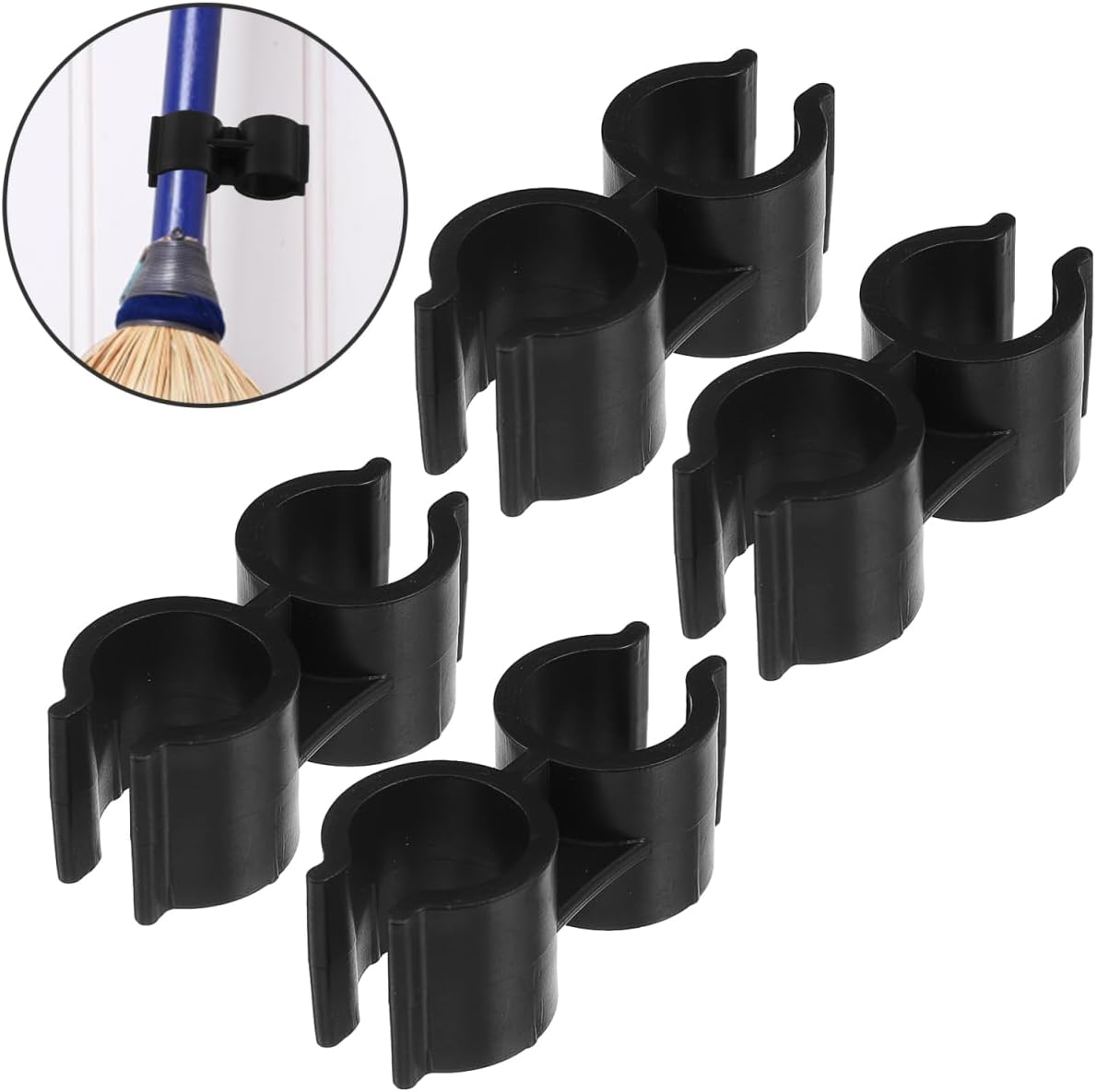 OUNONA Double Pipe Clamp Dustpan Broom Connector Clip 2.36 Inch Plastic Fastener for Secure Broom Handle Attachment and Space-Saving Storage