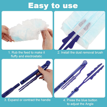 30 Count 360° Heavy Duty Duster Refills Compatible with Swiffers, Feather Duster Refill Disposable Dusters Kit with 2 Handles and 2 Crevice Brushes