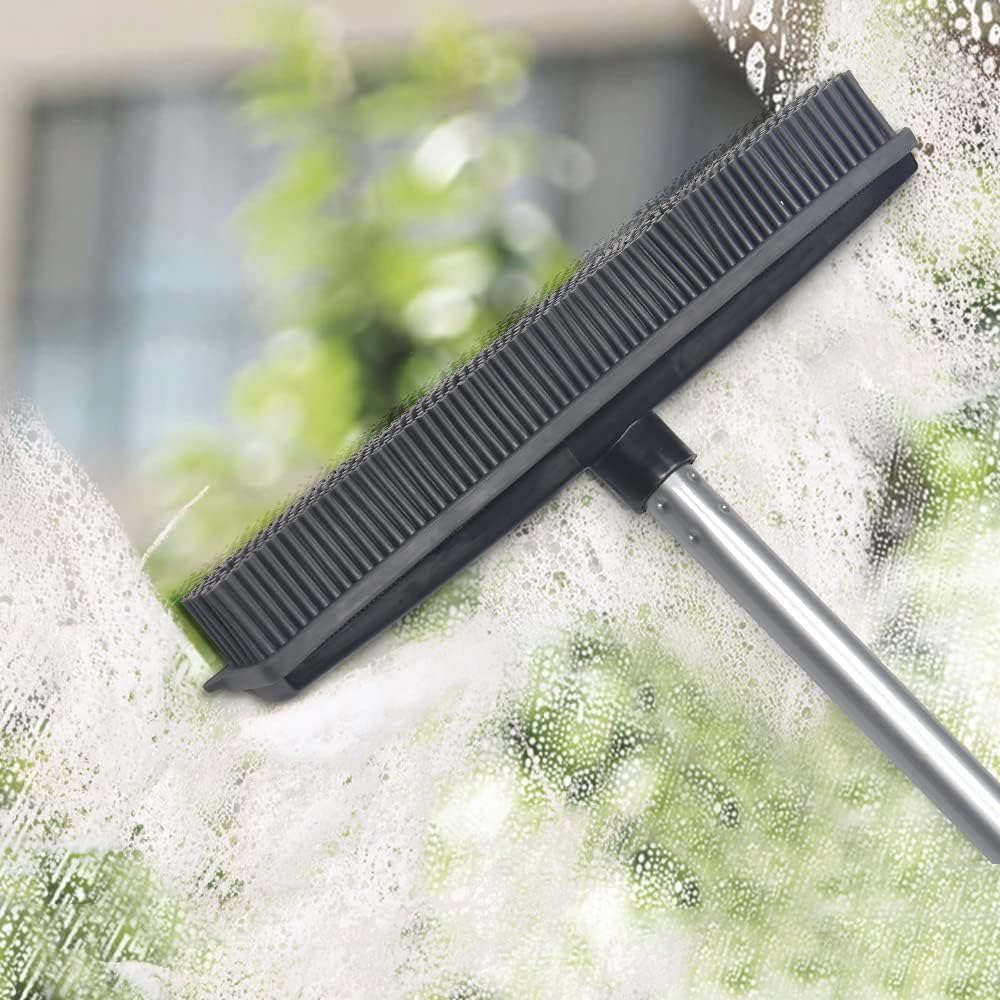 LandHope Carpet Rake for Pet Hair Remover Long Handle with Squeegee, Rubber Broom Carpet Brush Non Scratch Bristles Fur Remover Indoor Outdoor Push Broom for Cat Dog Hair Hardwood Tile Windows Clean