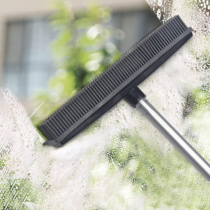 LandHope Carpet Rake for Pet Hair Remover Long Handle with Squeegee, Rubber Broom Carpet Brush Non Scratch Bristles Fur Remover Indoor Outdoor Push Broom for Cat Dog Hair Hardwood Tile Windows Clean