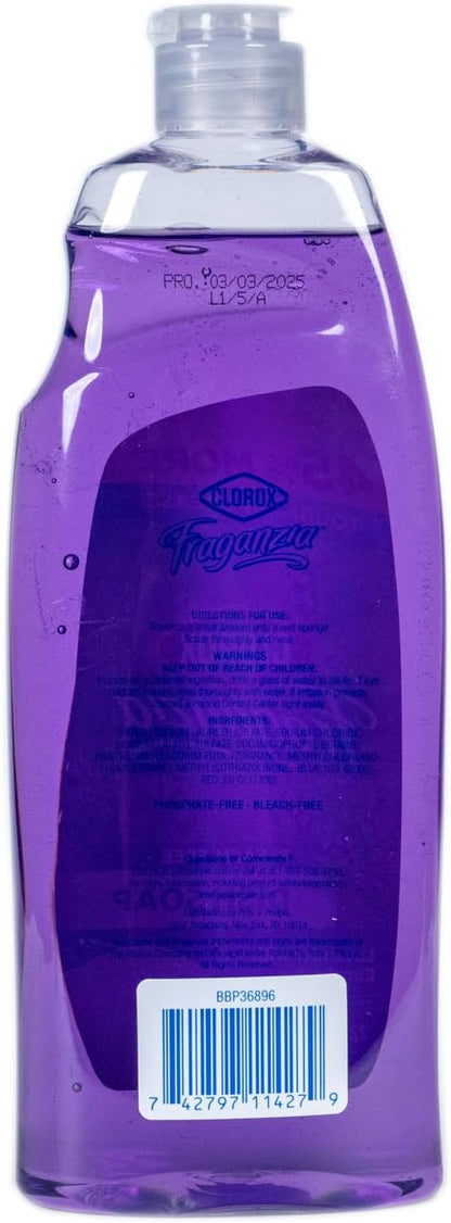 Clorox Fraganzia Liquid Dishwashing Soap, Lavender Scent - Cuts Through Tough Grease Fast, Quick-Rinsing Formula Washes Away Grime, A Powerful Clean You Can Trust, 22 Fl Oz, Pack of 2